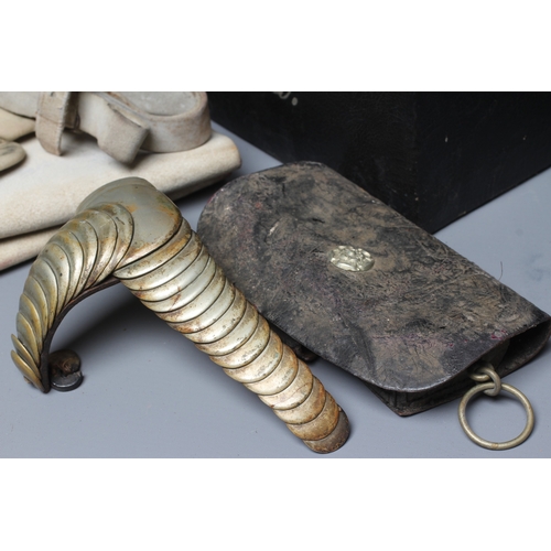 430 - A 1ST WEST YORKSHIRE YEOMANRY CAVALRY HELMET with white metal skull, brass central badge, tall plume... 