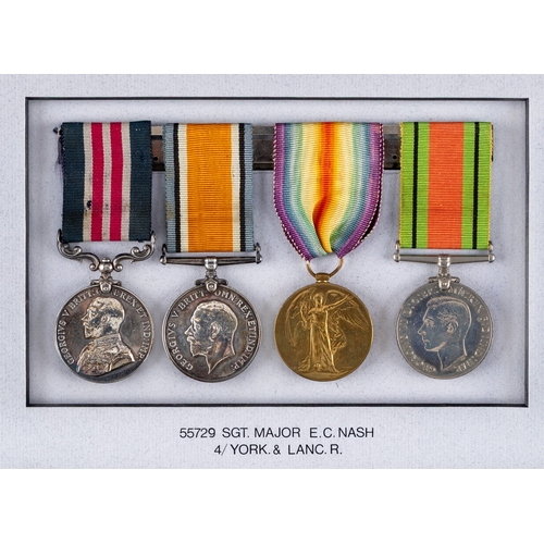 436 - A FAMILY OF FIRST & SECOND WORLD WAR MEDALS awarded to Sgt. Major E. C. Nash of the York & Lancaster... 
