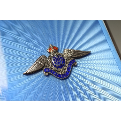 437 - A SILVER & ENAMEL RAF CIGARETTE CASE by Charles S. Green & Co. Ltd, Birmingham 1939, with central RA... 