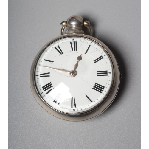 195 - A GEORGE III SILVER PAIR CASED POCKET WATCH, Birmingham 1826, probably by Vale & Rotherham, the enam... 