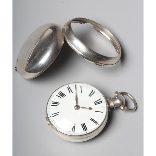 195 - A GEORGE III SILVER PAIR CASED POCKET WATCH, Birmingham 1826, probably by Vale & Rotherham, the enam... 
