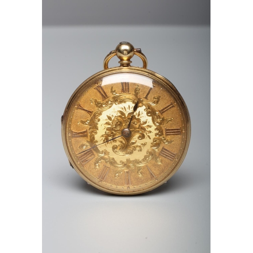 198 - A MID VICTORIAN 18CT GOLD KEY WIND POCKET WATCH, London 1857, by Thomas Forrest, the gilt dial with ... 