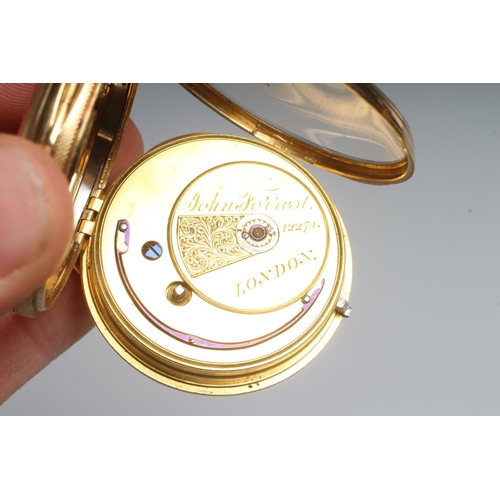 198 - A MID VICTORIAN 18CT GOLD KEY WIND POCKET WATCH, London 1857, by Thomas Forrest, the gilt dial with ... 