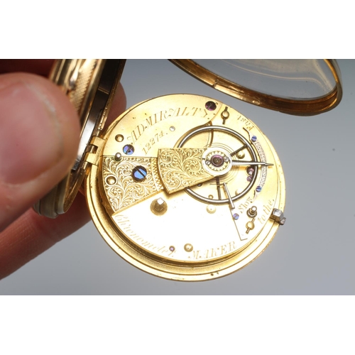 198 - A MID VICTORIAN 18CT GOLD KEY WIND POCKET WATCH, London 1857, by Thomas Forrest, the gilt dial with ... 