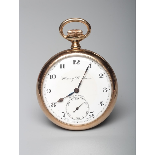 200 - A 9CT GOLD TOP WIND POCKET WATCH, Birmingham 1927, by Acurat Prima for Harry Le Moine, with black Ar... 