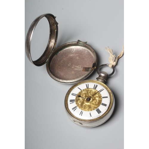 201 - A GEORGE IV SILVER PAIR CASED POCKET WATCH, Birmingham 1829, by Jn. Roberts, Ruabon (?), the dial wi... 