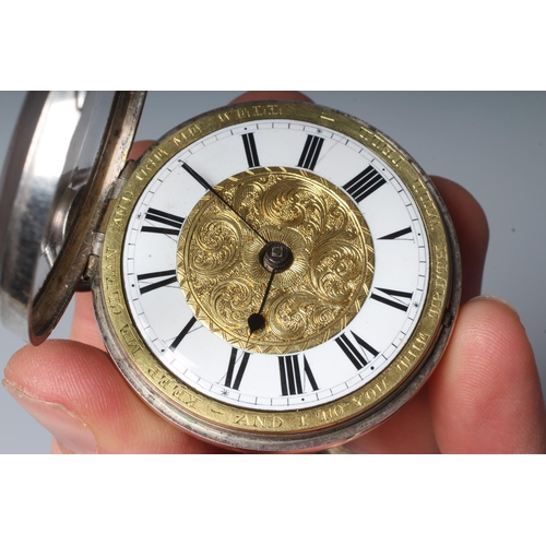 201 - A GEORGE IV SILVER PAIR CASED POCKET WATCH, Birmingham 1829, by Jn. Roberts, Ruabon (?), the dial wi... 