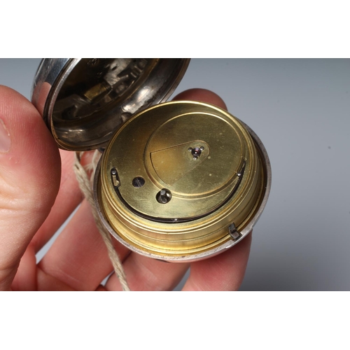 201 - A GEORGE IV SILVER PAIR CASED POCKET WATCH, Birmingham 1829, by Jn. Roberts, Ruabon (?), the dial wi... 