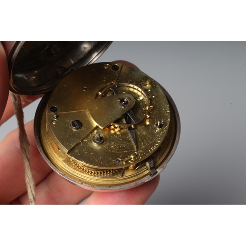 201 - A GEORGE IV SILVER PAIR CASED POCKET WATCH, Birmingham 1829, by Jn. Roberts, Ruabon (?), the dial wi... 