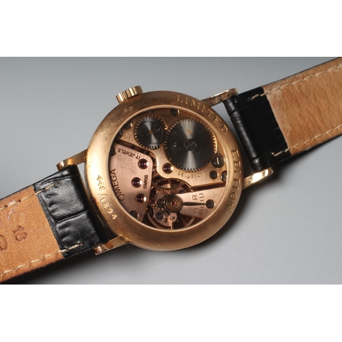 202 - A GENTLEMAN'S 18CT ROSE GOLD LIMITED EDITION OMEGA WRISTWATCH, the champagne cross hair dial with ap... 
