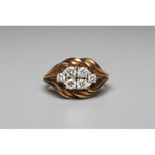 298 - A SIX STONE DIAMOND RING, the brilliant cut stones totalling 0.52cts, all claw set to a rope twist m... 