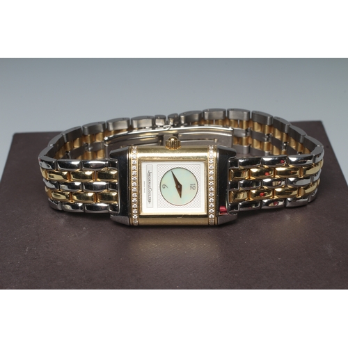 196 - A LADY'S JAEGER-LECOULTRE GRANDE AUTOMATIC REVERSO DUETTO WRISTWATCH, 1986, the circular mother-of-p... 