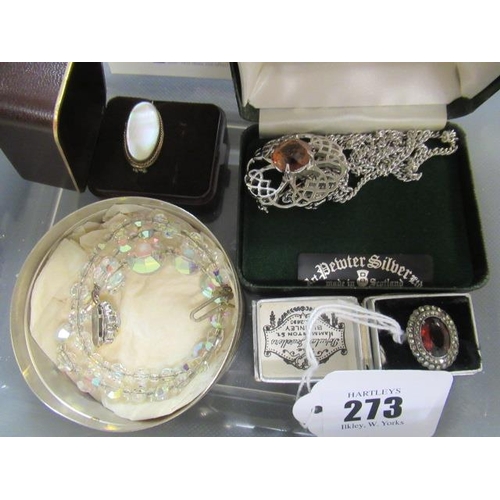 273 - FOUR ITEMS OF JEWELLERY INCLUDING SILVER