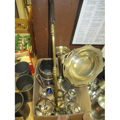 421 - BOX OF BRASS AND EPNS