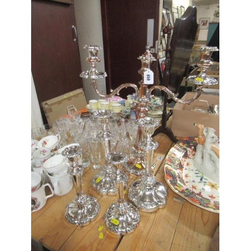 450 - CANDELABRUM AND TWO PAIRS OF CANDLESTICKS