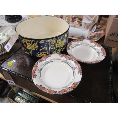 453 - ROYAL DOULTON BOWL AND TWO CROWN DUCAL DISHES