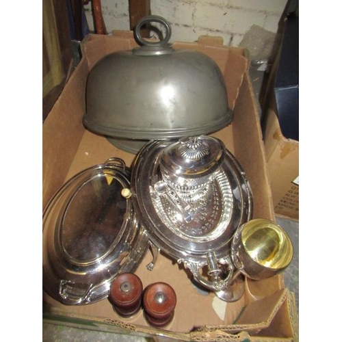 465 - BOX OF EPNS AND PEWTER ETC