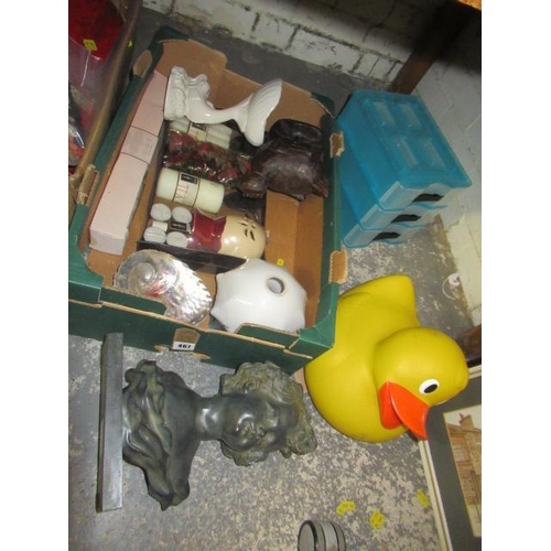 467 - BOX OF MISCELLANEOUS INCLUDING LARGE RUBBER DUCK