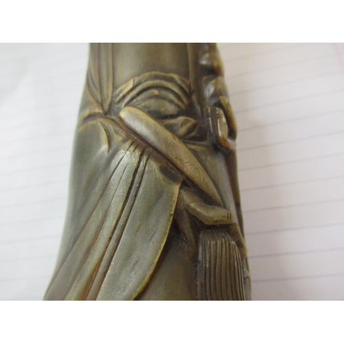 468 - ORIENTAL WOOD AND HORN FIGURES AND HARDSTONE GRAPE VINE