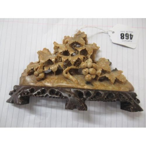 468 - ORIENTAL WOOD AND HORN FIGURES AND HARDSTONE GRAPE VINE