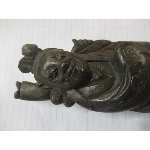 468 - ORIENTAL WOOD AND HORN FIGURES AND HARDSTONE GRAPE VINE