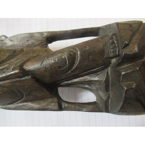 468 - ORIENTAL WOOD AND HORN FIGURES AND HARDSTONE GRAPE VINE