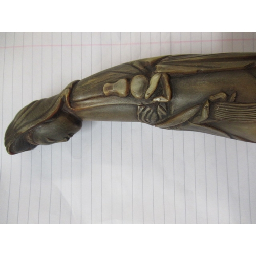 468 - ORIENTAL WOOD AND HORN FIGURES AND HARDSTONE GRAPE VINE