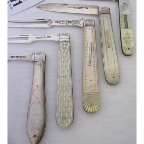 171 - THREE VICTORIAN SILVER FOLDING FRUIT FORKS, one by Aaron Hadfield, Sheffield 1834, another by Thomas... 