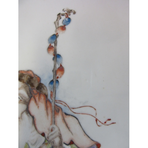 4 - A CHINESE PORCELAIN OBLONG PLAQUE, on glaze painted in pastel shades with a vignette of an aged trav... 