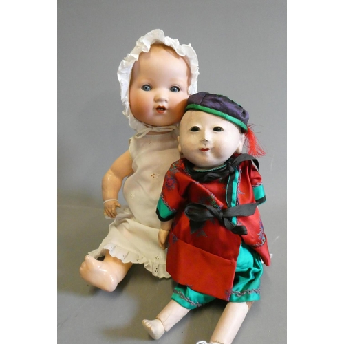 100 - Two vintage dolls, comprising an Armand Marseille bisque socket head doll with sleeping eyes, open m... 