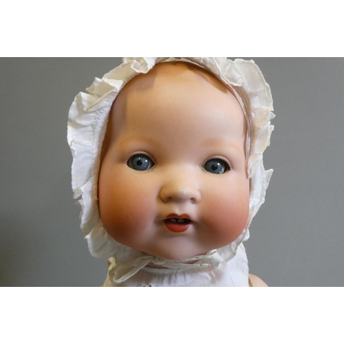 100 - Two vintage dolls, comprising an Armand Marseille bisque socket head doll with sleeping eyes, open m... 