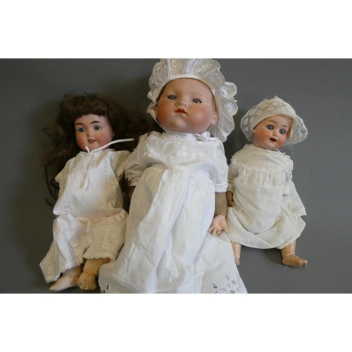 108 - Three German bisque head dolls, comprising a 15