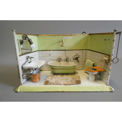 110 - A tin doll's working bathroom/display, with fitted electronics and plumbed water system, 11