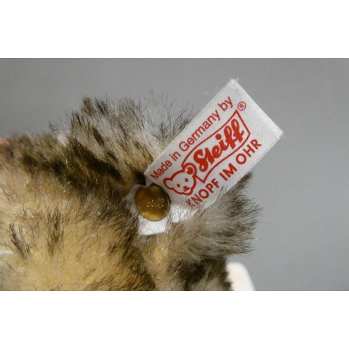 124 - Steiff Musical teddy bear, with two tone plush, wind-up music box, notes sewn to foot, original bag,... 