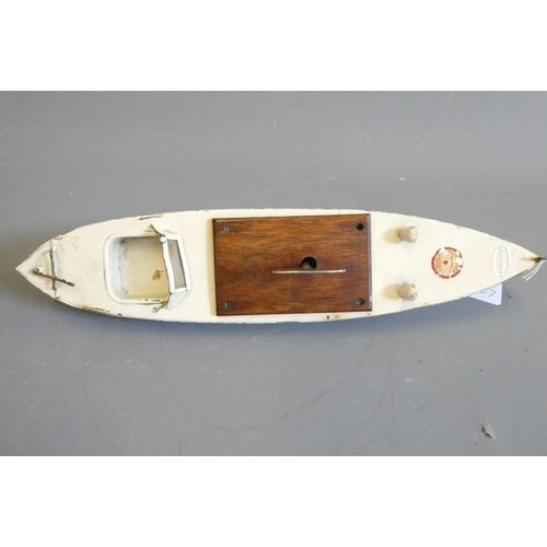277 - Sutcliffe Boats clockwork Meteor speed boat, some minor paint damage and windscreen loose, clockwork... 