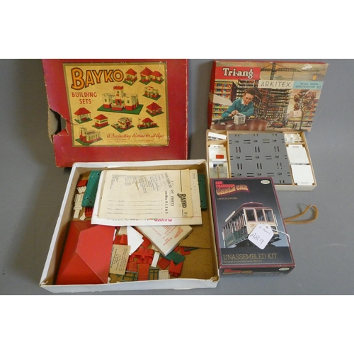 308 - Triang Arkitex Junior Set B, Bayko Set 1 and San Francisco tram kit, poor to good