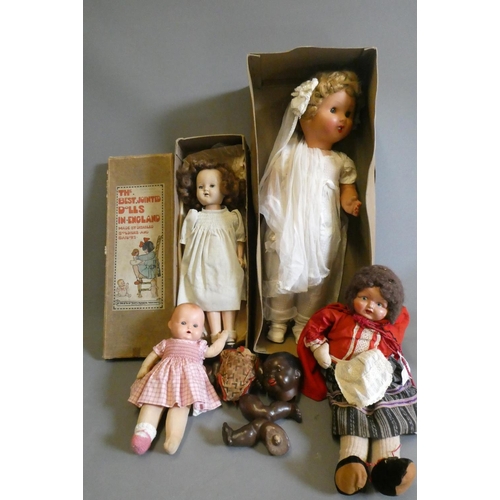 62 - Five vintage dolls, including two in original boxes (one by Lord Roberts Memorial Workshops), an AM ... 