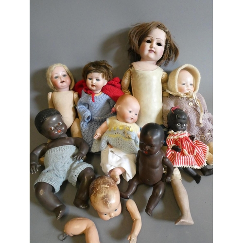 66 - Eight vintage and early 20th century dolls, including an AM 351 baby, a Heubach Koppelsdorf 300, thr... 