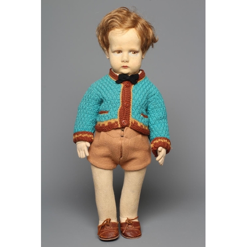 72 - An early Lenci boy doll, with sideways glancing eyes, felt body, original outfit, leather shoes, 16 ... 