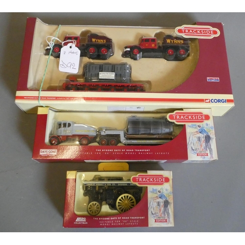 792 - Three trackside OO scale models comprising two haulage lorries and traction engines