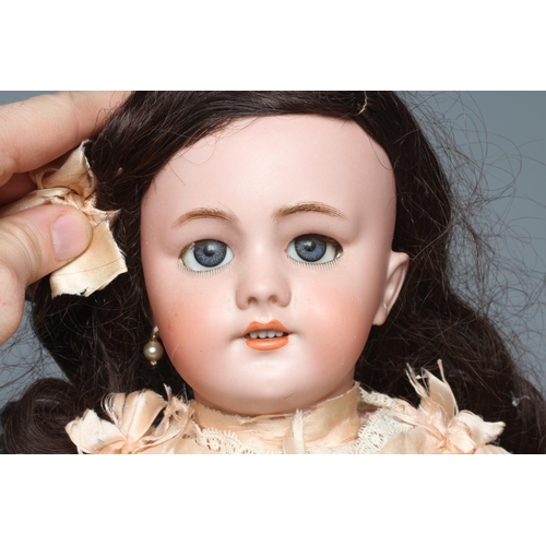 80 - A French boxed Paris Bebe bisque socket head doll, with blue glass sleeping eyes, open mouth, teeth,... 
