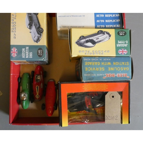 802 - Mixed diecast cars including Atlas DB5 and Jaguar E-Type, Corgi Supercat Jaguar, three small race ca... 