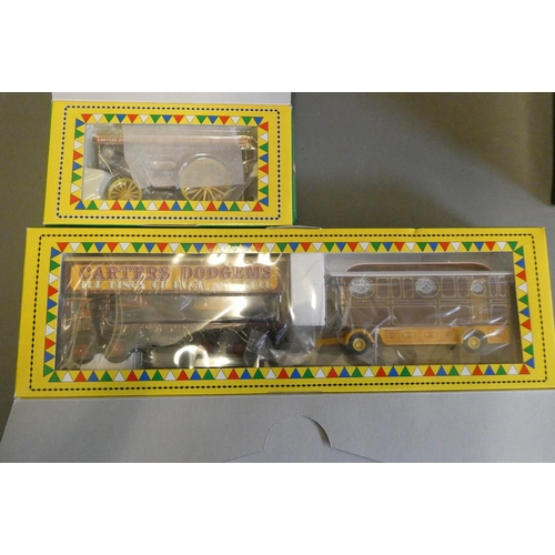866 - Corgi Carters Circus Fowler Showmans Engine, dodgems truck and caravan and steam gallopers carousel,... 