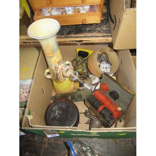 21 - BOX OF COLLECTABLES INCLUDING HANGING SCALES