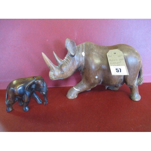 57 - CARVED RHINO AND ELEPHANT MODELS
