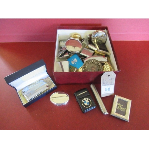 58 - BOX OF COLLECTABLES INCLUDING LIGHTERS