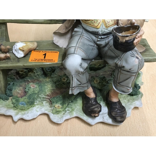 1 - large capo di monte old man on bench in excellent condition