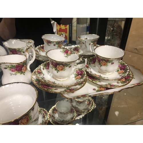 33 - royal albert country rose 6 piece tea set with sandwich and cake plates