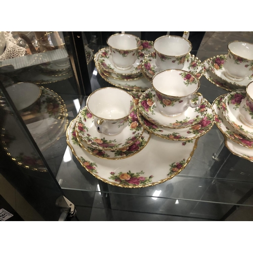 33 - royal albert country rose 6 piece tea set with sandwich and cake plates