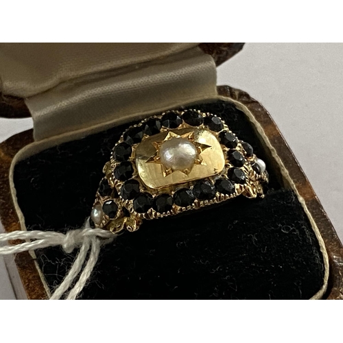 100 - stunning georgian mourning ring in outstanding condition for the age. Stones are thought to be jet a... 